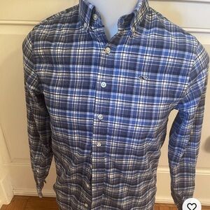 Vineyard Vines Whale Shirt Boys Size Large-16 Blue Plaid Flannel Long Sleeve